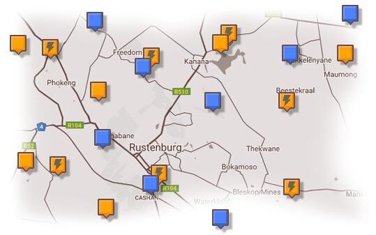 Map of Rustenburg & Surrounding Accommodation